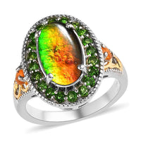 Canadian Ammolite and Multi Gemstone Ring in Vermeil YG and Platinum Over Sterling Silver 0.65 ctw