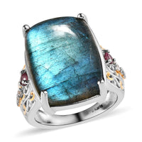 Karis AAA Malagasy Labradorite and Multi Gemstone Ring in 18K YG Plated and Platinum Bond (Size 10.0) 16.10 ctw