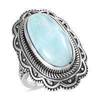 Artisan Crafted Larimar Oval Shape Solitaire Ring in Sterling Silver 10.00 ctw