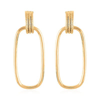 Orecchini Battente Italian 10K Yellow Gold Rectangular Hoop Earrings 2.40 Grams