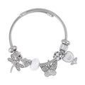 Austrian Crystal, White Glass, Enameled Bracelet (6.5-7.5In) in Stainless Steel & Silvertone - Sticky add to cart bar