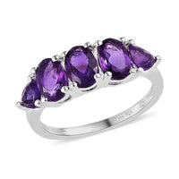 Amethyst 5 Stone Ring in Sterling Silver (Size 10.0) 1.60 ctw