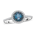 Venice Blue Diamond and Diamond I1-I2 Double Halo Ring in Rhodium and Platinum Over Sterling Silver 1.00 ctw - Sticky add to cart bar