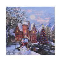 HOMESMART Multi Color Canvas 5-LED Snowman and House Painting (9.84"x0.019"x9.84") (2xAA Battery Not Included)