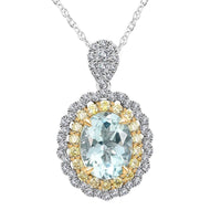 Mangoro Aquamarine, Natural Yellow and White Diamond 2.10 ctw Necklace in 14K White and Yellow Gold 18 Inches