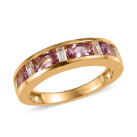Narsipatnam Purple Spinel and Natural White Zircon Half Eternity Band Ring in Vermeil YG Over Sterling Silver 1.10 ctw
