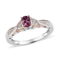 Narsipatnam Purple Spinel and Natural White Zircon Ring in Vermeil RG and Platinum Over Sterling Silver (Size 10.0) 0.60 ctw