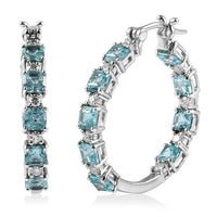 Madagascar Paraiba Apatite and Moissanite Inside Out Hoop Earrings in Platinum Over Sterling Silver 6.50 ctw