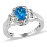 Malgache Neon Apatite, Natural White Zircon Ring in Platinum Over Sterling Silver (Size 10.0) 1.20 ctw