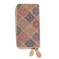 HONG KONG CLOSEOUT Khaki and Tribal Pattern Two Zipper Cork Wallet (7.5"x3.9"x1.5'') - Sticky add to cart bar