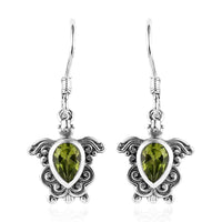 Artisan Crafted Arizona Peridot Turtle Earrings in Sterling Silver 1.50 ctw