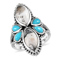 Artisan Crafted White Buffalo and Sleeping Beauty Turquoise Ring in Sterling Silver (Size 10.0) 4.60 ctw