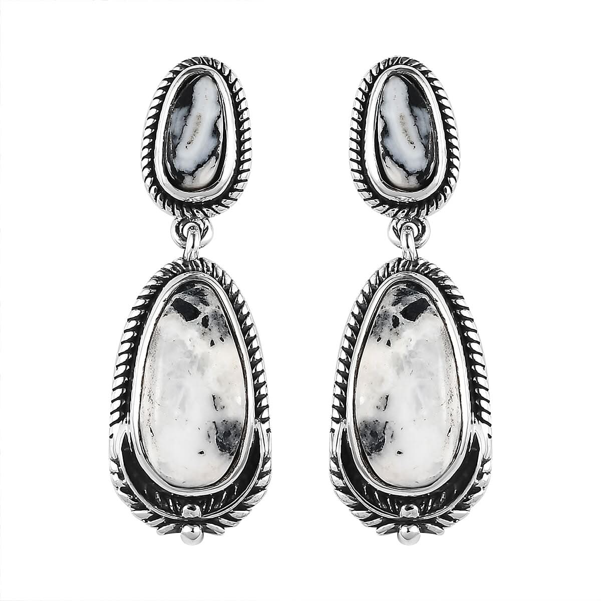 Artisan Crafted White Buffalo Dangling Earrings in Sterling Silver 5.15 ctw