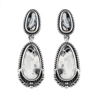 Artisan Crafted White Buffalo Dangling Earrings in Sterling Silver 5.15 ctw