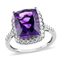Premium Moroccan Amethyst and Moissanite Halo Ring in Platinum Over Sterling Silver 4.75 ctw - Sticky add to cart bar