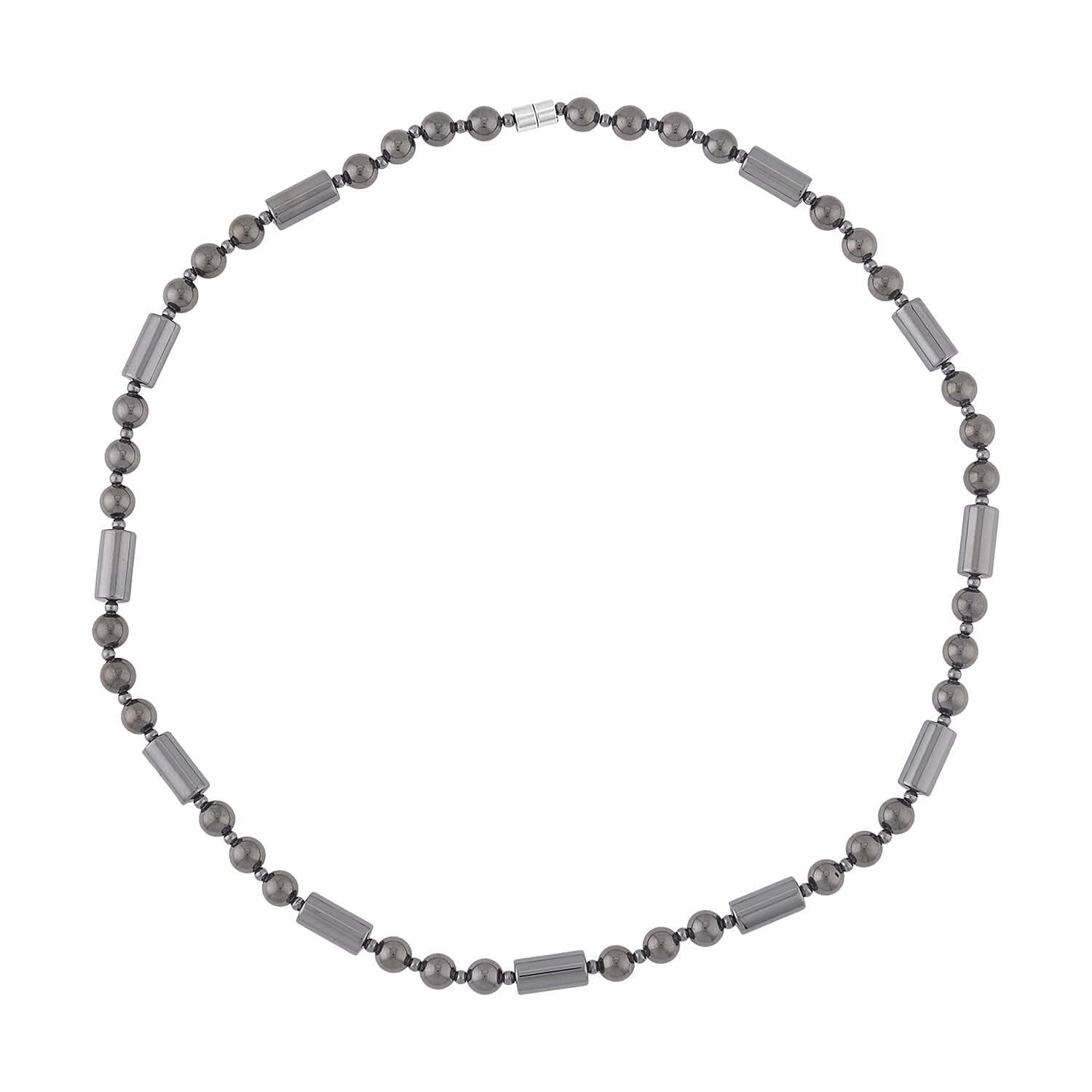Hematite Beaded Men's Necklace 24 Inches in Silvertone 515.00 ctw