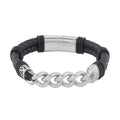 Faux Leather Cord Link Chain Men's Bracelet in Stainless Steel (8.50 In) - Sticky add to cart bar