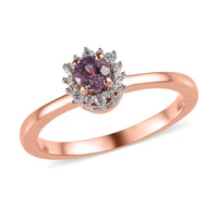 Narsipatnam Purple Spinel and Natural White Zircon Sunburst Ring in Vermeil Rose Gold Over Sterling Silver 0.75 ctw