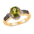 American Natural Arizona Peridot, Natural Champagne and White Zircon Split Shank Ring in Vermeil Yellow Gold Over Sterling Silver 1.85 ctw - Sticky add to cart bar