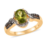 American Natural Arizona Peridot, Natural Champagne and White Zircon Split Shank Ring in Vermeil Yellow Gold Over Sterling Silver 1.85 ctw