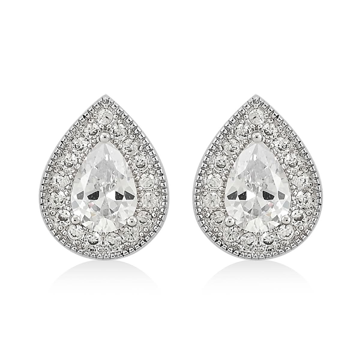 Simulated Diamond Teardrop Stud Earrings in Silvertone 3.60 ctw