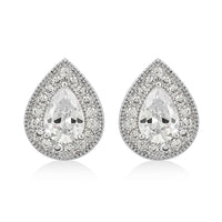 Simulated Diamond Teardrop Stud Earrings in Silvertone 3.60 ctw
