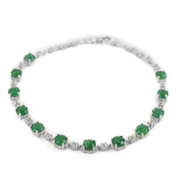 AAA Kagem Emerald and Natural White Zircon Bracelet in Rhodium Over Sterling Silver (6.50 In) 5.20 ctw