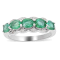 AAA Kagem Zambian Intense Green Emerald, Natural White Zircon Line Ring in Rhodium Over Sterling Silver (Size 6.0) 1.75 ctw - Sticky add to cart bar