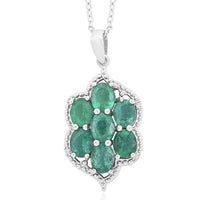 AAA Kagem Emerald and White Zircon Pendant Necklace 18 Inches in Rhodium Over Sterling Silver 2.40 ctw