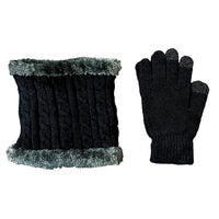 Black and Gray Acrylic Winter Knit Scarf & Gloves Set (11"x1"x15")