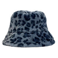 Beige Leopard Print Faux Fur Fuzzy Bucket Hat
