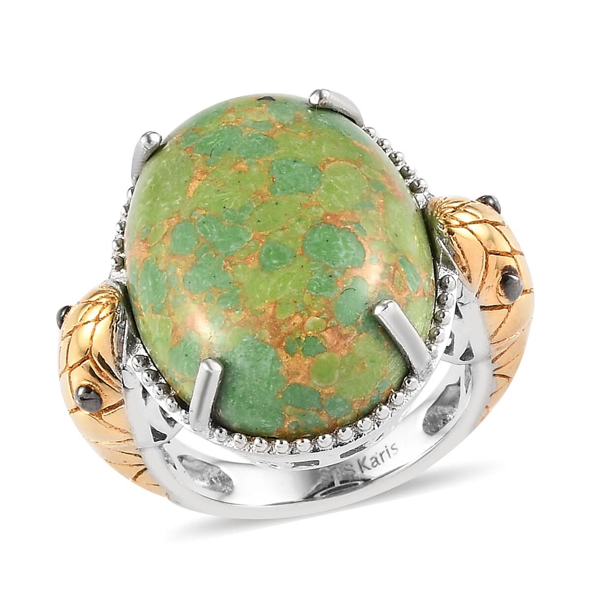 KARIS Red Jasper Snake Pair Ring in ION Plated 18K Yellow Gold and Platinum Bond (Size 9.0) 14.10 ctw