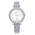 STRADA Austrian Crystal Japanese Movement Watch with Gray Faux Leather Strap - Sticky add to cart bar