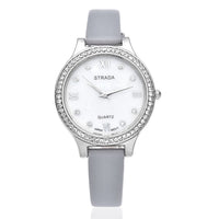 STRADA Austrian Crystal Japanese Movement Watch with Gray Faux Leather Strap