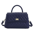 TLV Black Quilted Pattern Genuine Leather Tote Bag (10.24"x4"x6.3") with Detachable Strap - Sticky add to cart bar