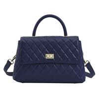 TLV Black Quilted Pattern Genuine Leather Tote Bag (10.24"x4"x6.3") with Detachable Strap