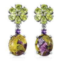Tasmanian Stichtite and Multi Gemstone Dangle Earrings in Platinum Over Sterling Silver 8.65 ctw