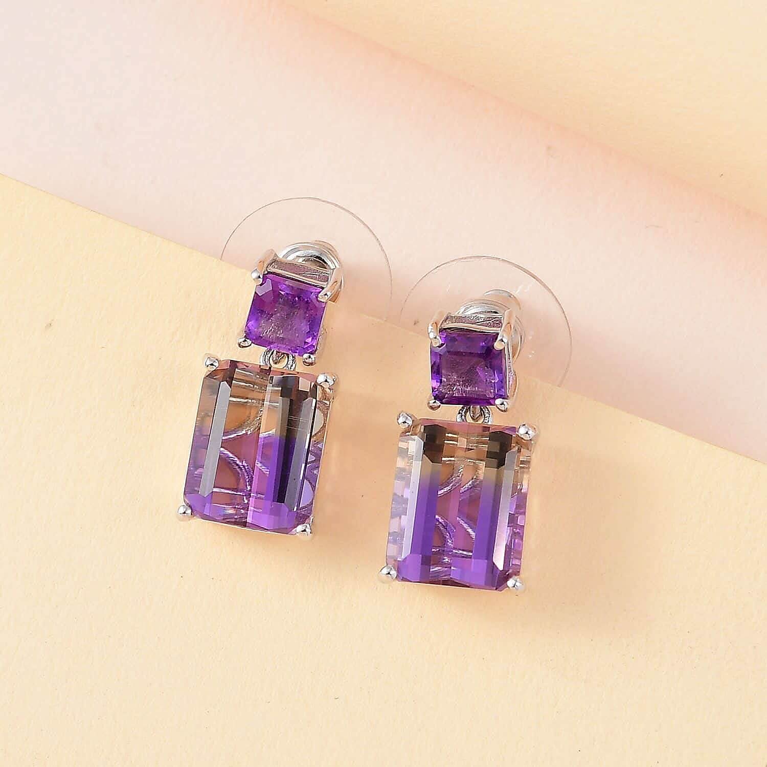 AAA Anahi Ametrine, Amethyst Dangling Earrings in Platinum Over Sterling Silver 11.00 ctw