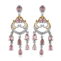 Blush Tourmaline and White Zircon Chandelier Earrings in Vermeil Yellow Gold and Platinum Over Sterling Silver 3.35 ctw