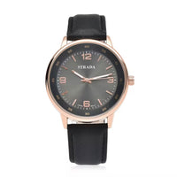 STRADA Japanese Movement Watch in Black Faux Leather Strap