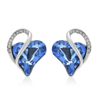 Green and White Austrian Crystal Heart Earrings in Silvertone