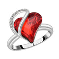Red and White Austrian Crystal Heart Ring in Silvertone - Sticky add to cart bar