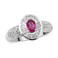 Premium Mozambique Ruby and White Topaz Halo Ring in Platinum Over Sterling Silver (Size 5.0) 1.75 ctw