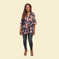 TAMSY Navy Floral Drape Jacket - Small