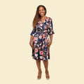 TAMSY Navy and Red Floral Wrap Dress - Small - Sticky add to cart bar