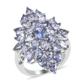 Tanzanite Elongated Cluster Ring in Platinum Over Sterling Silver (Size 10.0) 4.35 ctw - Sticky add to cart bar