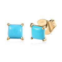 Luxoro 10K Yellow Gold Premium Sleeping Beauty Turquoise Solitaire Stud Earrings 1.00 ctw