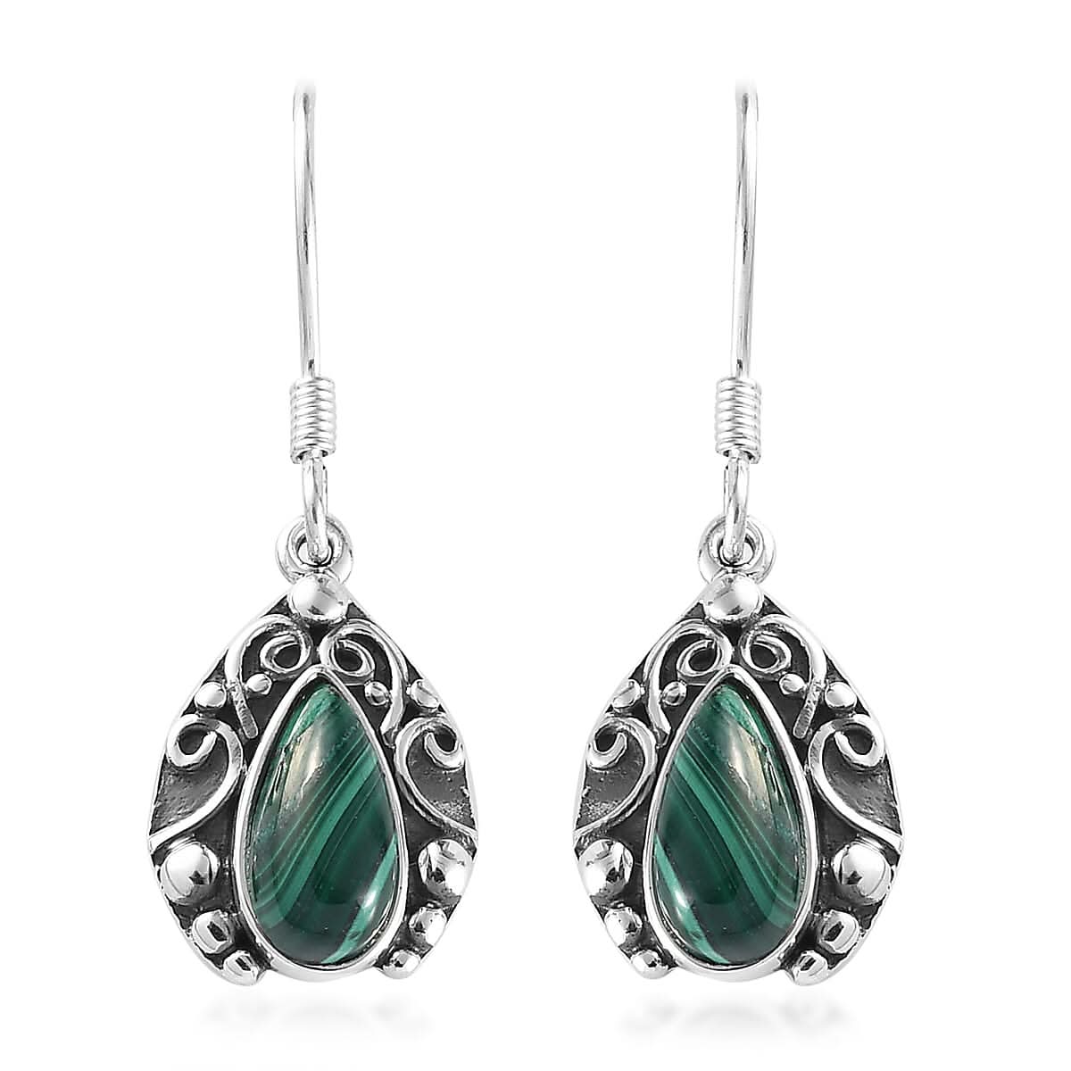 African Malachite Earrings in Sterling Silver 4.00 ctw
