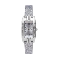 STRADA Austrian Crystal Japanese Movement Rectangular Dial Watch with Silver Stardust Faux Leather Strap (37.84x20.30mm) (5.50-7.70 Inches)