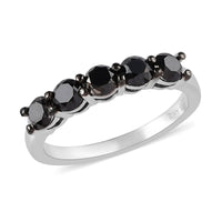Black Diamond (IR) Band Ring in Rhodium & Platinum Over Sterling Silver (Size 10.0) 1.00 ctw